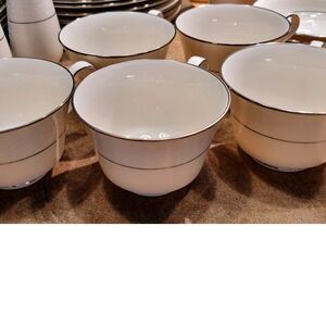 Noritake Ivory China Marseille 7550 Teacup Set 7 Silver Trim Elegant Fine Dining